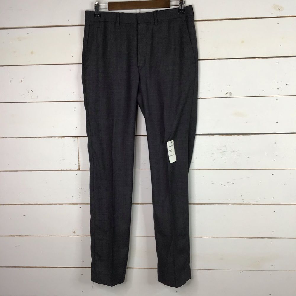 New DKNY Slim Fit Dress Pant Grey Blue Plaid